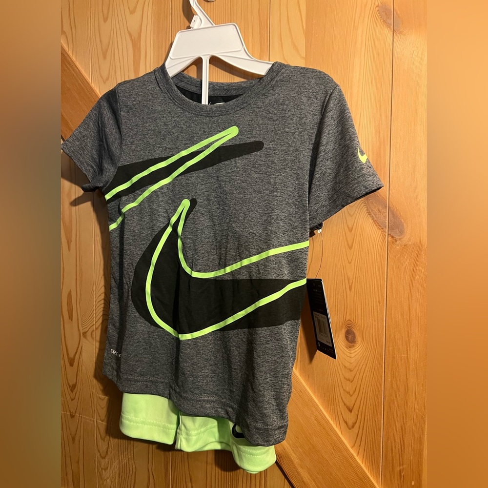Nike Kids Charcoal and Neon Green Tee